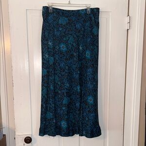 Women’s Black & Blue Floral Maxi Floor Length Skirt 12 Whimsigoth Fairy Grunge